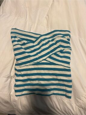 L’agence Striped Teal and White Strapless Tube Top